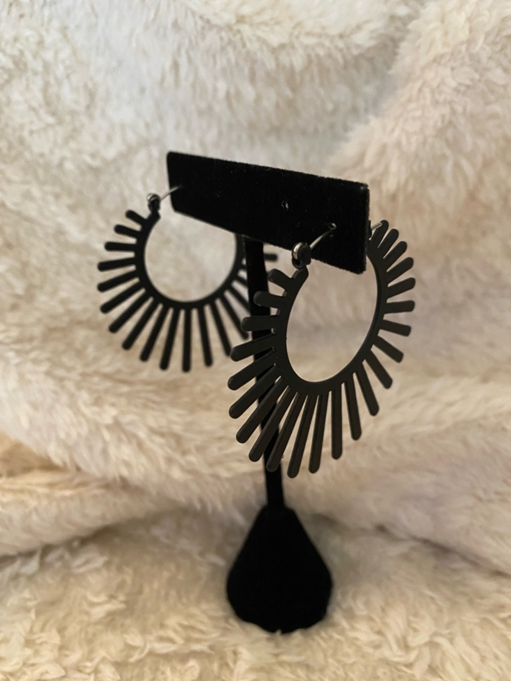 Black Sunburst Hoop Earrings - Modern Statement